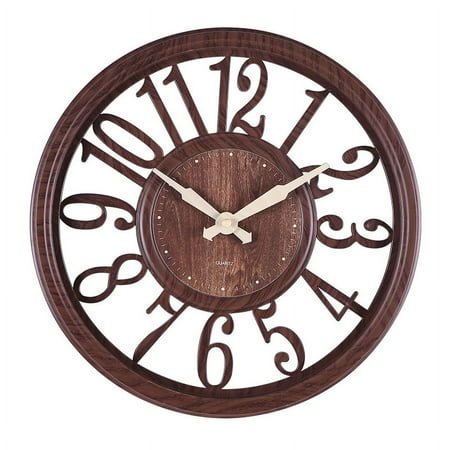 deep wood grain Large Wall Clock for Living Room Decor, Non Ticking Silent, Battery Operated Modern Vintage Wood Wall Clock Oversized Decorative Wall Clock for Bedroom Kitchen Farmhouse Office Decor