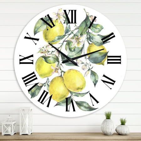 Designart 'Branch Of Yellow Lemons And Leaves I' Tropical Wall Clock
