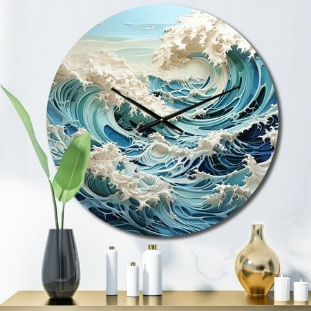 Designart Waves in Kinetic Blue I Nautical & Beach Oversized Wall Clock