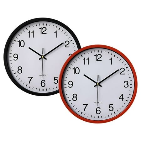 DESIGNICE 2Pcs Wall Clock,Precise Time Modern Wall Clock,Quiet Movement Bathroom Clock,Black&Red,14In