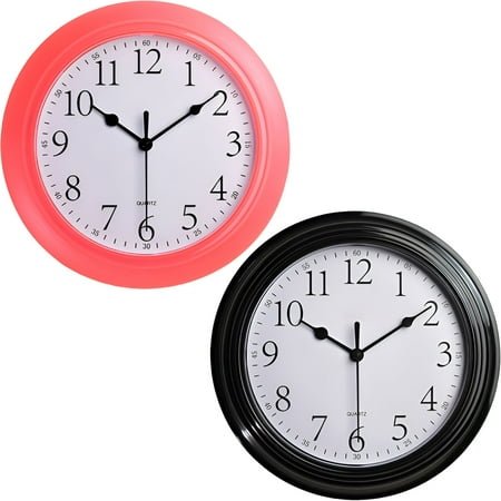 DESIGNICE 2Pcs Wall Clock,Silent Movement Modern Wall Clock,No Ticking Bathroom Clock,Red&Black,12In