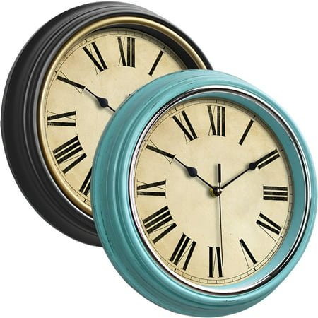DESIGNICE 2Pcs Wall Clock,Silent Movement Modern Wall Clock,Roman Numbers Bathroom Clock,Colormixing1,12In