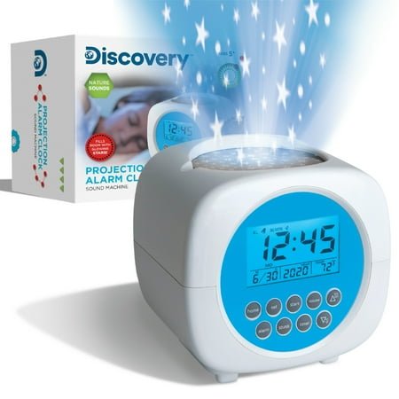 Discovery Kids Sound Machine Alarm Clock with Stars Projection, 6 Nature Sound Soother Therapy Tracks, Temperature and Date Display, Battery-Powered, Alarm and Timer Functions