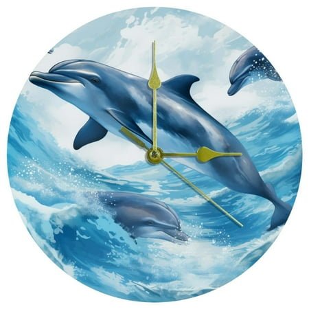 Dolphin Circular Acrylic Wall Clock - Contemporary Design with Quartz Movement - Elegant Timepiece for Home or Office Décor - 12 Inch Diameter