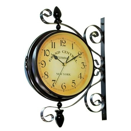 Double Faced Wall Clock with Iron Case Multi Color Silent and Retro Style for Timekeeping 360