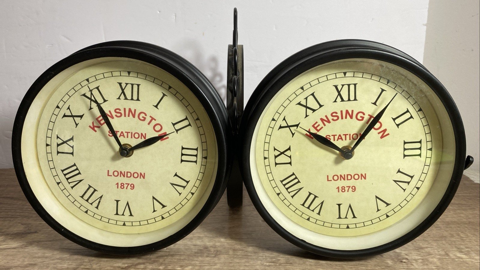 Double Sided Station Wall Clock Black Kensington Station Display Metal Frame 10"
