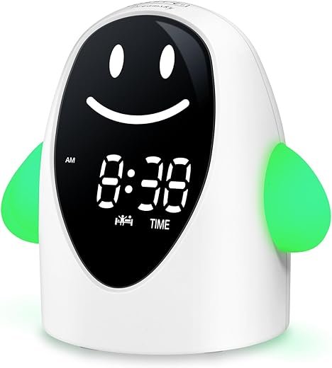 DreamSky Kids Alarm Clock, Sleep Training Clock for Toddlers Stay in Bed, OK to Wake for Children, Boys and Girls, with Bedside Night Light, Cute Robot Shape Gifts