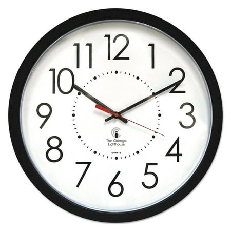 Electric Contemporary Clock, 14.5 Overall Diameter, Black Case, Ac Powered