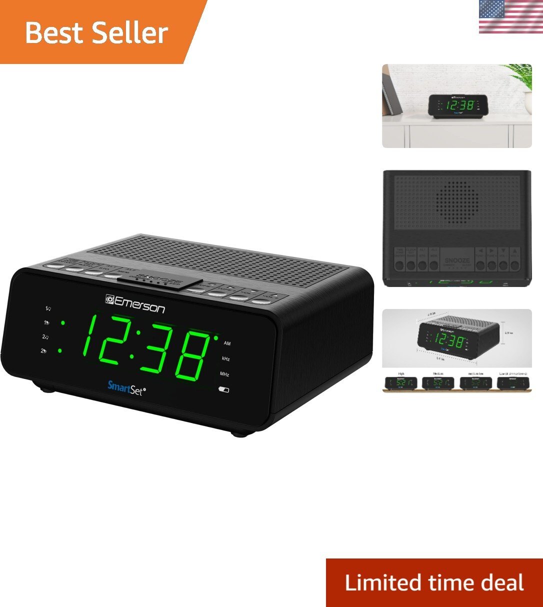 Elegant SmartSet Dual Alarm Clock with Auto Time Adjust & Radio Functionality