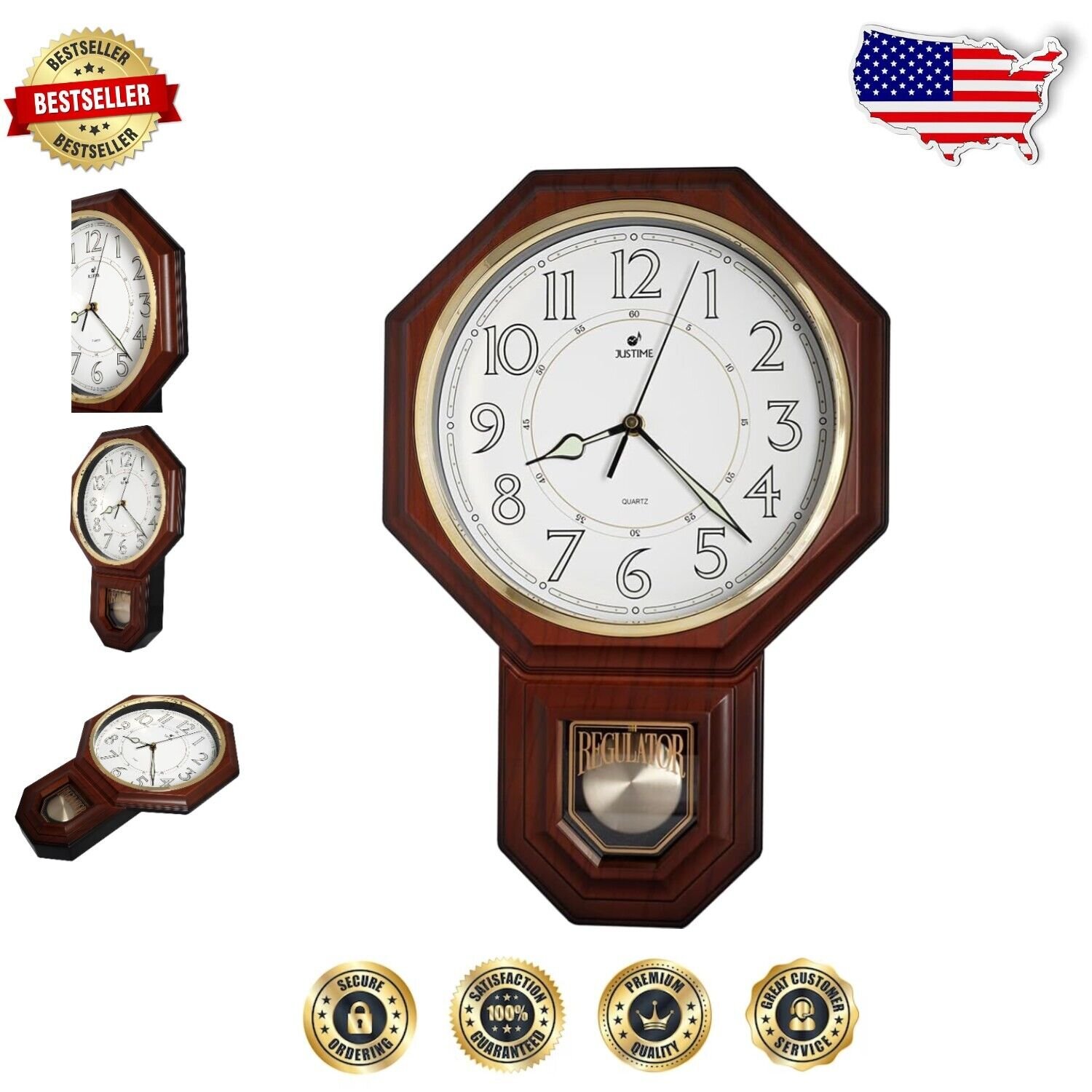 Elegant Traditional Pendulum Wall Clock with Westminster Chime - Luminous Arabic