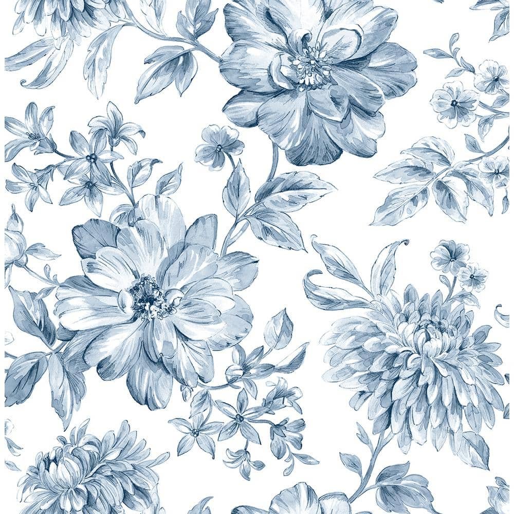 Gabriela Blue Floral Blue Wallpaper Sample