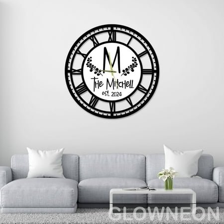 Glowneon Customized Modern Metal Large Wall Clock With Roman Numerals