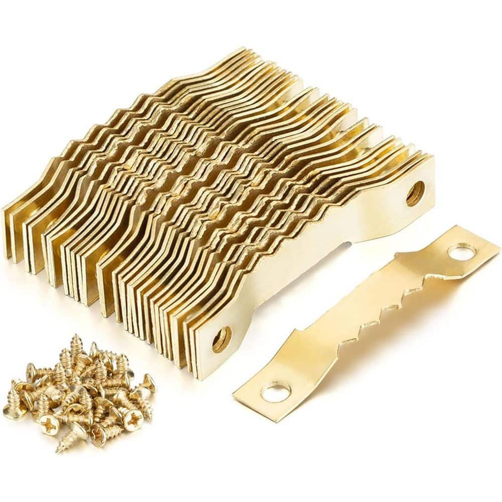 Gold Sawtooth Picture Hangers Hooks with Screws 30-Sets Small Durable for Frame...