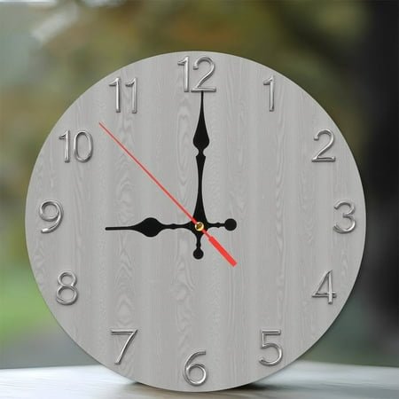 Gray Wood Grain Wall Clock Modern Silver Numbers Home Decor 10-Inch Silent Wooden Wall Clock, Battery Operated (AA Batteries Not Included), Artistic Home Decor