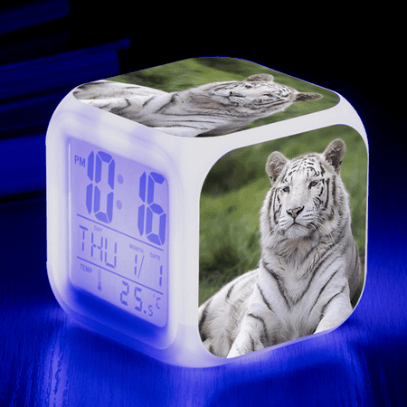 HANNTAOO LED Alarm Clock Tiger Pattern Creative Desk Table Clock Glowing Electronic Colorful Digital Clock for Unisex Adults Girl Boy Kids Children Toy Birthday Present Gift HTNL#944