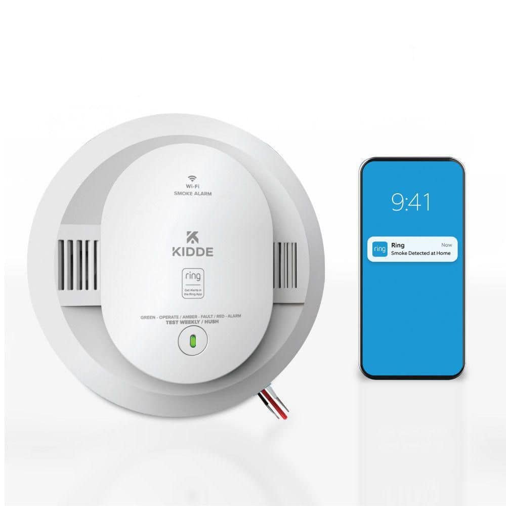Hardwired Ring App Enabled Smart Smoke Detector with AA Backup Battery, Voice...