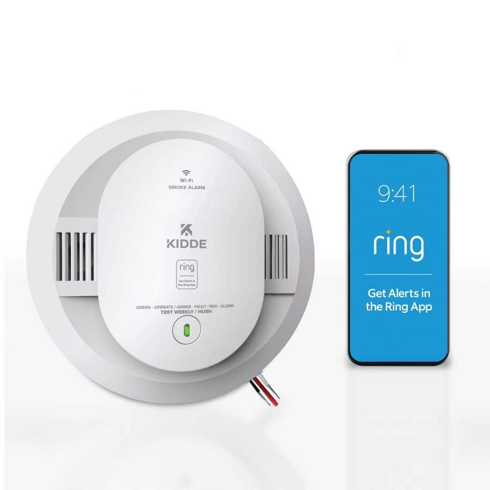 Hardwired Ring App Enabled Smart Smoke Detector with AA Backup Battery, Voice...