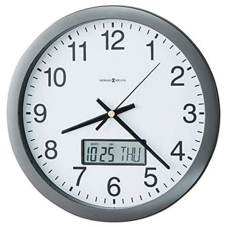 Howard Miller Chronicle Wall Clock, Grey Finishing LCD Calendar with Round Analog Dial & Arabic Numerals, Quartz Movement Wall Mount Perfect Timepiece for Home Decor, Living Room & Office