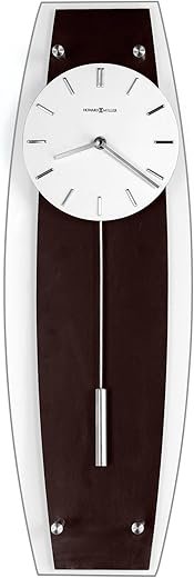 Howard Miller Cyrus Wall Clock, Espresso Finish Cylindrical Pendulum Quartz Movement, White Analog Display with Flat Glass Battery Operated Perfect for Home Decor, Living Room & Office