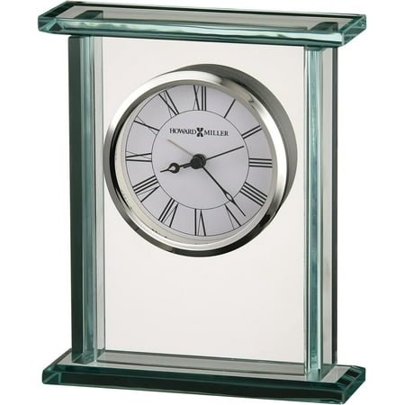 Howard Miller Table Clock 645-643 – Beveled Glass Panels, Glass Crystal Timepiece, Black Hands & Roman Numerals, Modern Home Décor, Quartz Movement