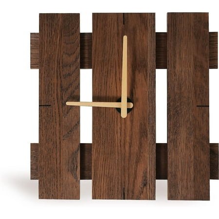 HTYSUPPLY Wood Wall Clocks Battery Operated, USA Grown Hardwood Wall Decor, Analog Wooden Clock for Kitchen Bedroom Office, Vintage Oak Solid Wood Clock Face, 12, Walnut Color Square