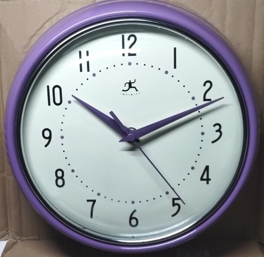 Infinity Instruments 9.5 in Purple Metal Indoor Vintage Round Wall Clock