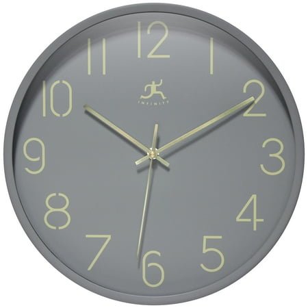 Infinity Instruments Stencil Plastic 14 Indoor Wall Clock with Arabic Numbers on Clocks Face, Silent Movement, Light Grey