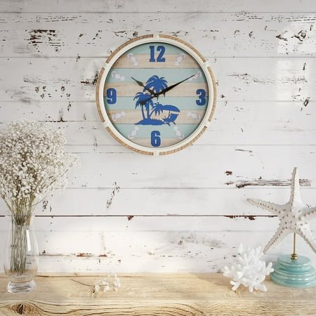 Isla Nautical Round Shiplap Metal Wall Clock - Beige - 17.5H x 17.5W