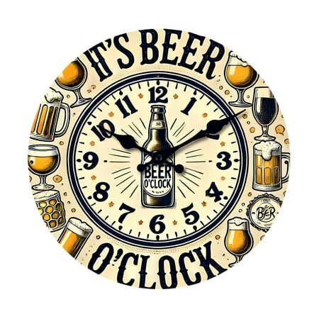 It's Beer O'clock Personalized Beer Wall Clock 2D Design Drinking Design Round Wall Clock for Living Room Kitchen Home Bar Mancave Gift Decor Personalized Bar Clock