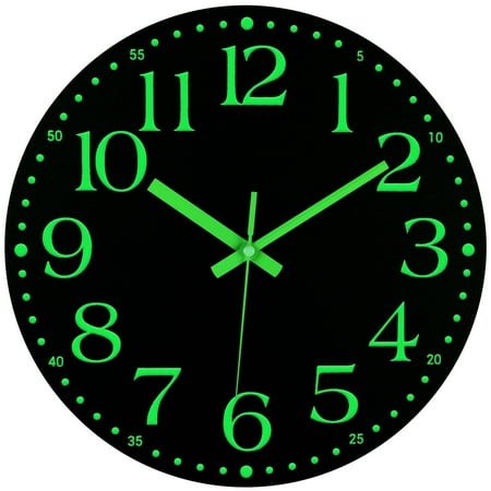 JoFomp Wooden Glow in The Dark Clock, 10 inch Silent Non-Ticking Battery Operated Clock, Energy-Absorbing Luminous Numerals and Hands, Lighted Wall Clock Decoration for Bedroom Living Room