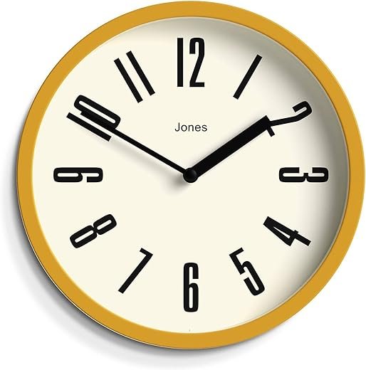 JONES CLOCKS Modern Matt Yellow Wall Clock - Small Round Clock - Retro Design - Office Kitchen Living Room Clock - 20cm (7.9in), Mustard Yellow