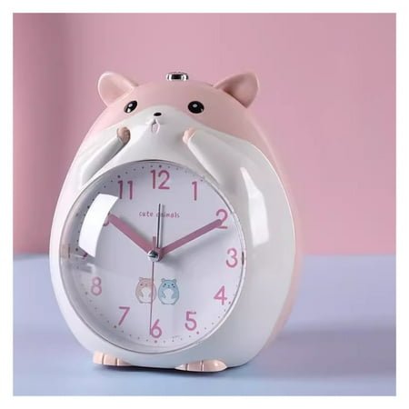 Kids Alarm Clock Round Analog Desk Clock Cartoon Animal Silent Non Ticking, Backlight, Battery Operated for Bedroom