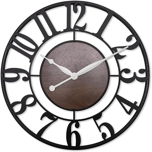 Large Wall Clock for Living Room Decor - 24 Inch Metal Big Wall Clocks Rustic Decorative for Kitchen,Fireplace,Farmhouse (Black)