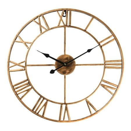 Large Wall Clock, Metal Retro Roman Numeral Clock, Modern Round Silent Wall Clocks, Easy to Read for Home/Kitchen/Office/School Decor (Bronze, 18 Inch)