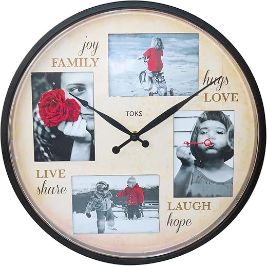 Lily's Home Photo Frame Wall Clock. Personalized Design with Photo Slots, Whisper Quiet Movement, Battery Operated Quarts Wall Clock, Analog Clock for Living Room, Bedroom, Kitchen.14 Black Frame