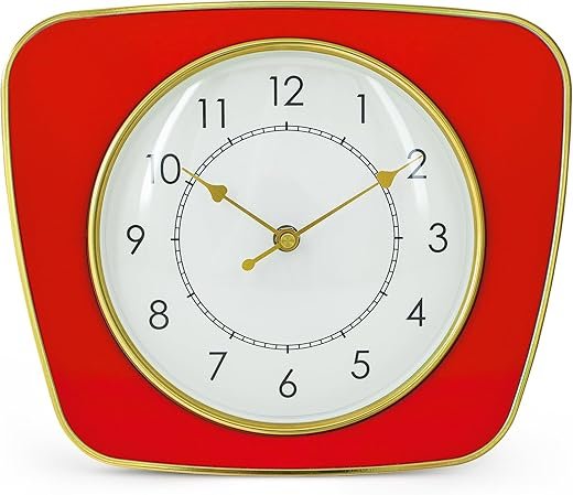LOMANDA 9 Inch Retro Wall Clock, Mid Century Decorative Vintage Wall Clocks Battery Operated Silent Square Clocks for Kitchen Office Bedroom Living Room (Red)