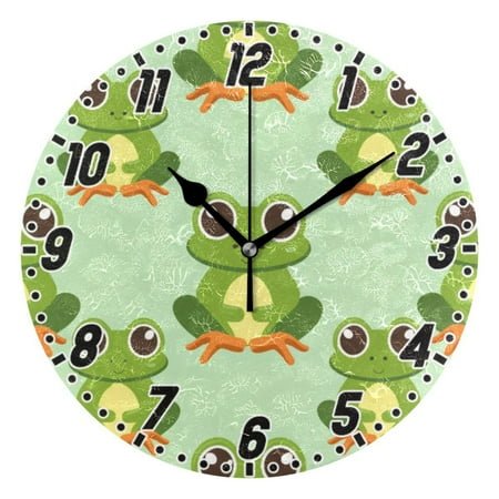 Lovely Frogs Wall Clock 9.8 inch Battery Operated Clocks Non-Ticking Silent for Bedroom Office Kitchen Living Room