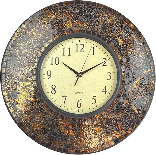 Lulu Decor, 19 Amber Crush Mosaic Wall Clock, Arabic Number Dial 9.5 for Living Room & Office Space (LP71)