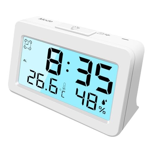LXSZRPH 2.7" Ultra-mini Travel Alarm Clock, Portable, Small Digital Clock, Loud Alarm for Bedrooms, Battery Operated, Alarm Clock for Kids, Temperature Humidity Display, LCD, Easy to Use (1, White)