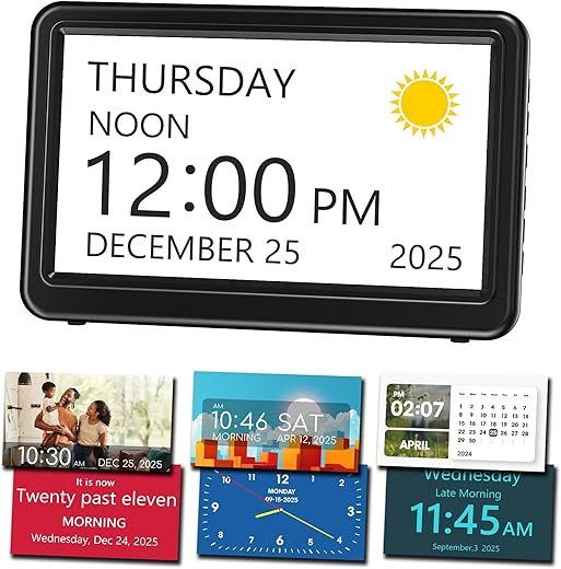 Mesqool 7 Digital Dementia Alarm Clock Large Display for Seniors, Plug in Electric Date Day of Week Calendar Clock 23 Alarms 18 Ringtones for Elderly Memory Loss Alzheimer’s,Auto DST,Custom Schedules