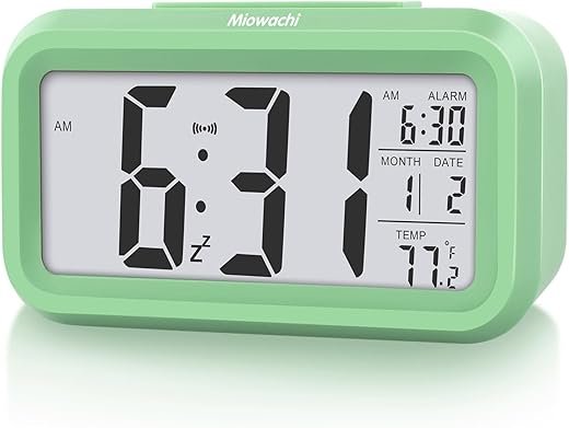 Miowachi Small Digital Alarm Clock for Bedrooms Battery Operated,LCD Green Desk Table Beside Clock for Kids Girls Kitchen Bathroom Living Room School