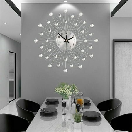 Miumaeov 13in Luxury Large Wall Clock Silent 3D Metal Crystal Wall Clock Living Room Home Decor