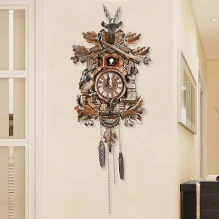 Miumaeov Retro Cuckoo Wall Clock Pendulum Wooden Decor