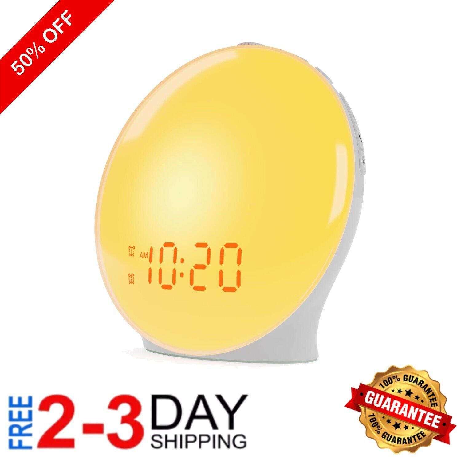 Modern Tabletop Sunrise Alarm Clock with Adjustable Brightness & Snooze Function