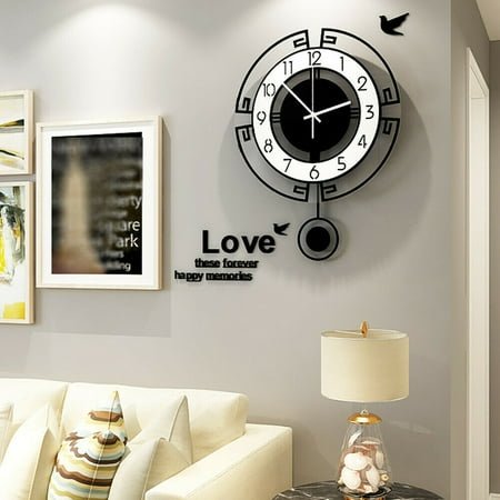 Modern Wall Clock, 18inch Large Silent Acrylic Wall-Mounted Clock, Battery Operated, Home Decorative for Kitchen Bedroom, Black (Black & White)