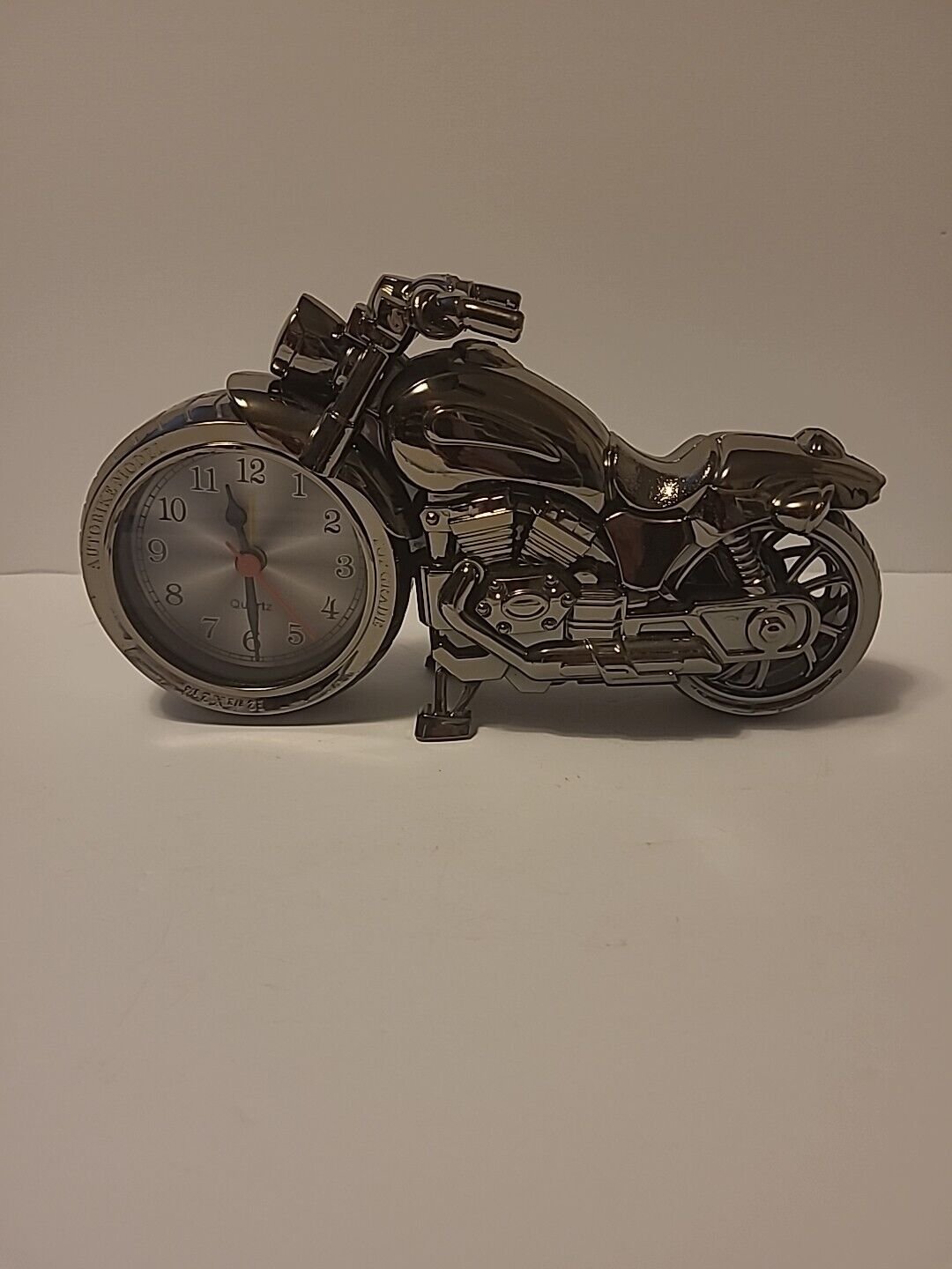 Motorcycle Alarm Clock Auto Bike Model Top Grade 9" L X 5" H Plastic Gunmetal
