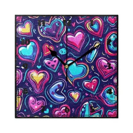 Neon Funny Cartoon Hearts Wall Clock 7.78 Non-Ticking Silent Battery Operated for Home Bedroom Office Kitchen Living Room