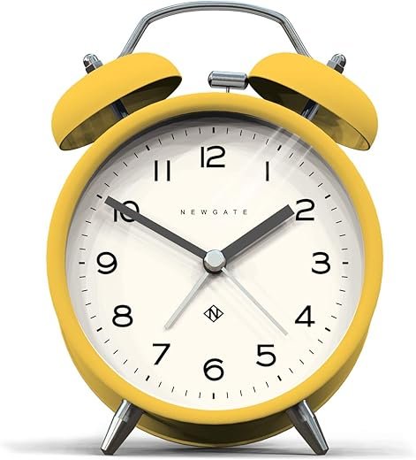 NEWGATE ® Charlie Bell Echo Alarm - Small Contemporary Bedside Alarm Clock - Bedroom Accessories - Alarm Clocks - Desk Clock - Mantel Clock - Bedside Clock - Arabic Numerals (Yellow)