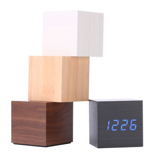 New Modern Wooden Wood Digital LED Desk Alarm Clock Thermometer Timer Calendar