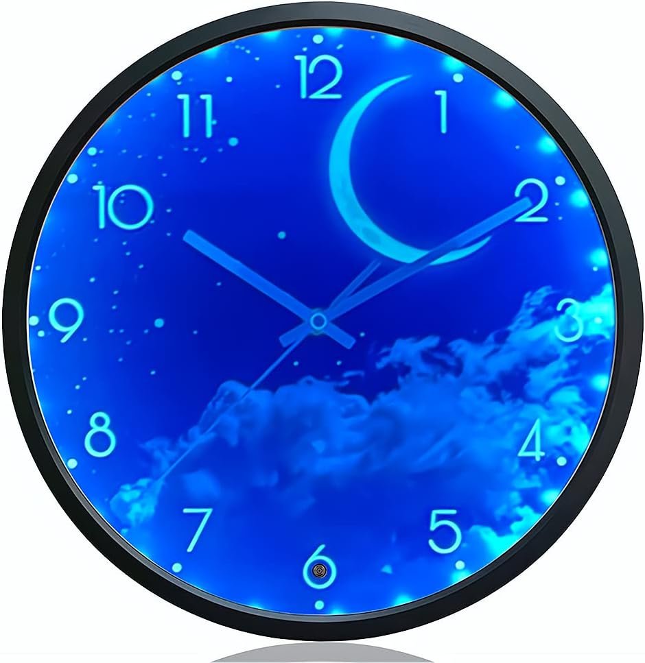 OCEST Night Light Wall Clock for Bedroom, 12 Inch Silent Battery-Operated LED Wall Clocks for Living Room/Kitchen, Glow in The Dark Large Digital Display Kids Birthday Present-Moon